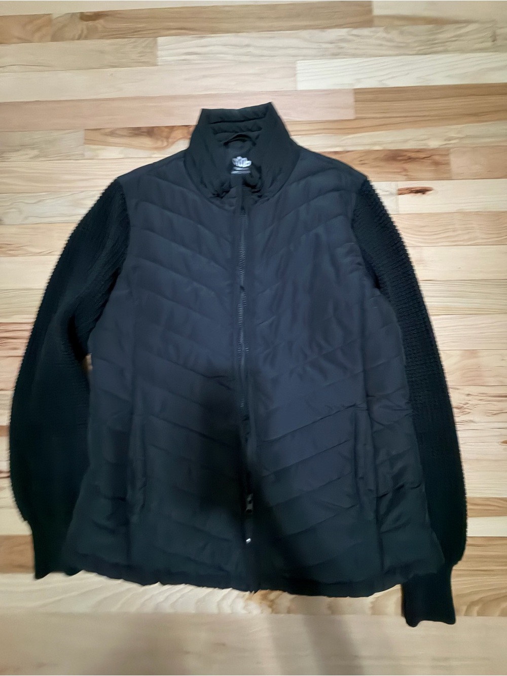 Black Quilted Jacket with Knit Sleeves